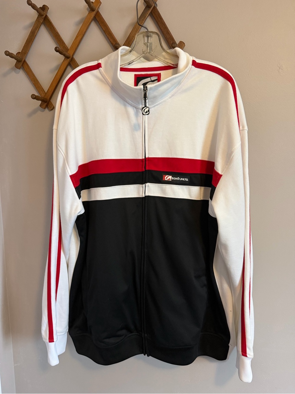 Vintage Ecko Unltd Y2K Colourblock Track Jacket White Black Red 2XL